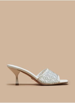 Celeste Women's Monogram Embellished Sandals with Kitten Heels  - Image 1