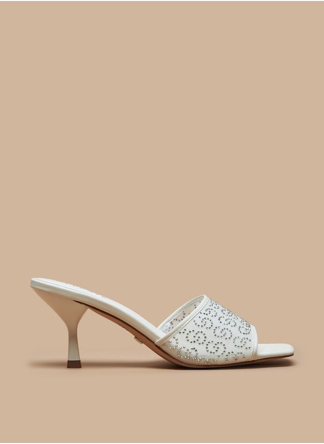 Celeste Women's Monogram Embellished Sandals with Kitten Heels  - Image 1