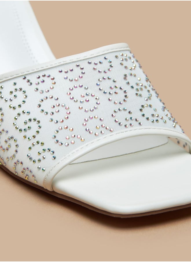 Celeste Women's Monogram Embellished Sandals with Kitten Heels  - Image 5