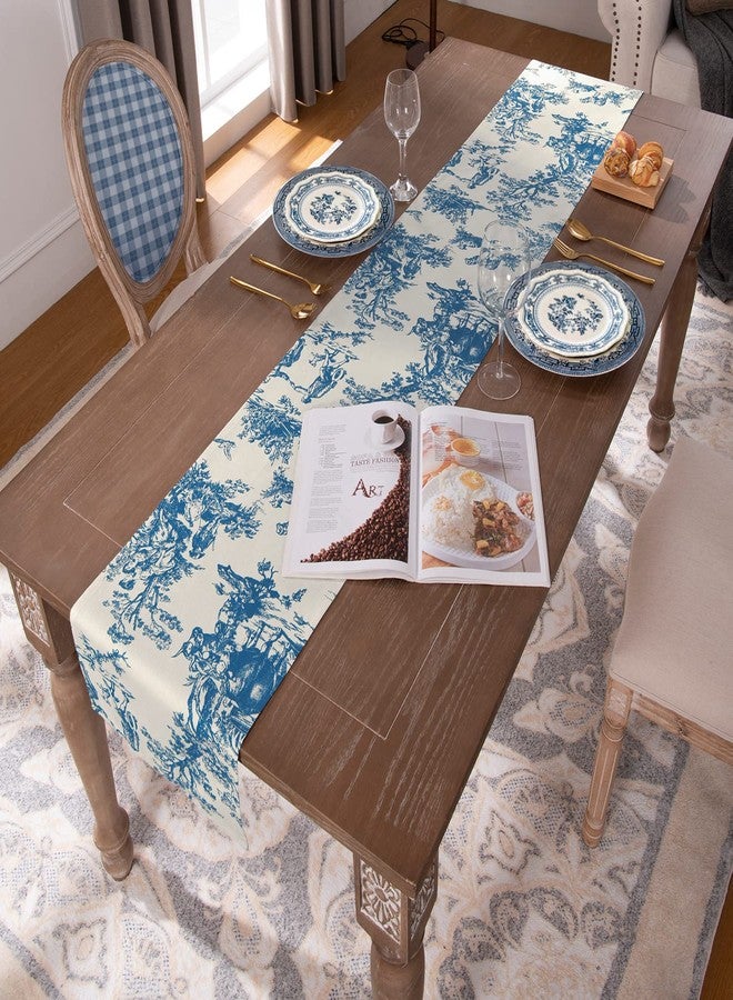 XTMYI Short Table Runners 36 Inches Long for Kitchen Decor,Small Table Cloth Runner,Colbat Blue and Cream - Image 5