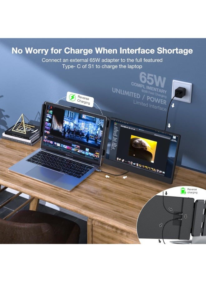 V2COM V2COM Portable Laptop Screen Extender-S1 Slim 14" IPS FHD 1080P Extended Portable Monitor for Laptop,TYPE-C Travel Laptop Monitor Extender with Kickstand,Plug and Play with Wins/Mac/Linux/Chrome/PS5  - Image 3