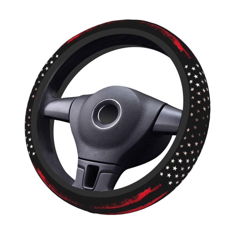 KARREAL Red Black American Flag Elastic Steering Wheel Cover, Non-Slip Breathable Neoprene Steering Wheel Covers, Men Car Accessories, Universal 15 Inch Fit Auto, Suvs, Truck - Image 2