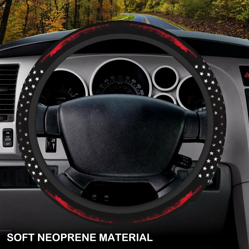 KARREAL Red Black American Flag Elastic Steering Wheel Cover, Non-Slip Breathable Neoprene Steering Wheel Covers, Men Car Accessories, Universal 15 Inch Fit Auto, Suvs, Truck - Image 3