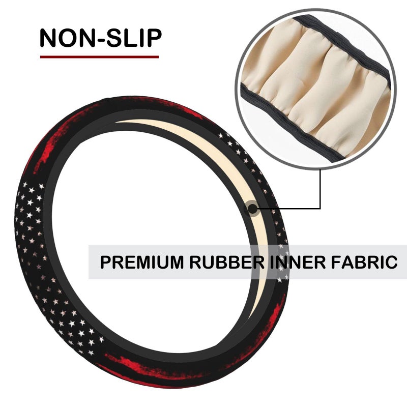 KARREAL Red Black American Flag Elastic Steering Wheel Cover, Non-Slip Breathable Neoprene Steering Wheel Covers, Men Car Accessories, Universal 15 Inch Fit Auto, Suvs, Truck - Image 5