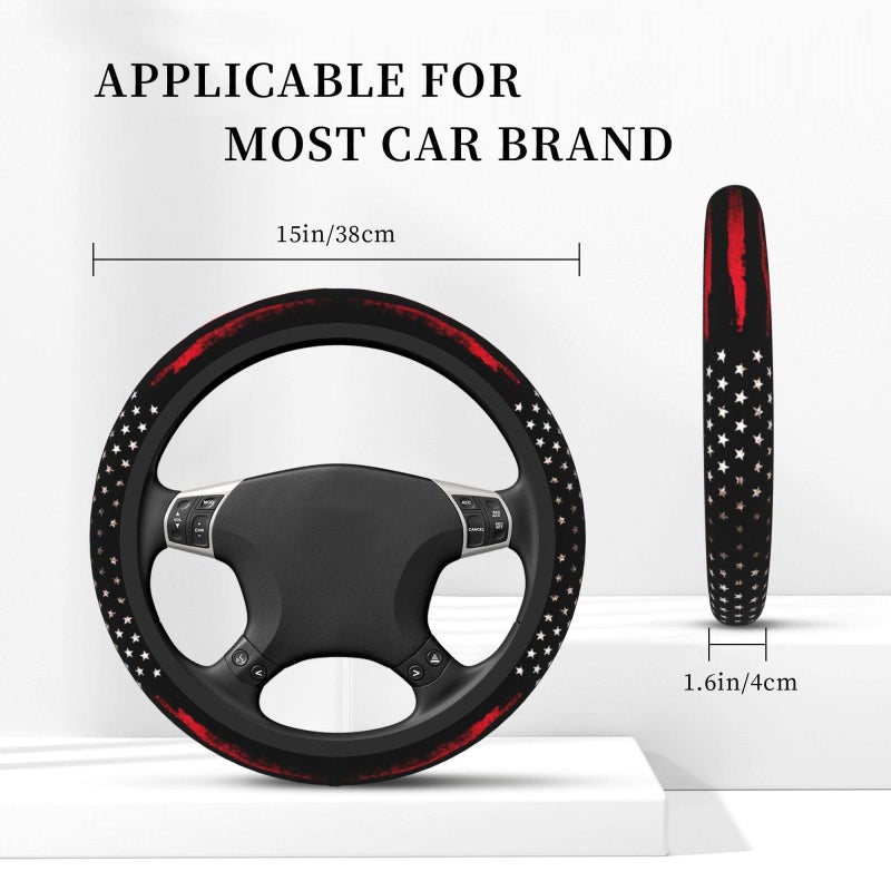 KARREAL Red Black American Flag Elastic Steering Wheel Cover, Non-Slip Breathable Neoprene Steering Wheel Covers, Men Car Accessories, Universal 15 Inch Fit Auto, Suvs, Truck - Image 4