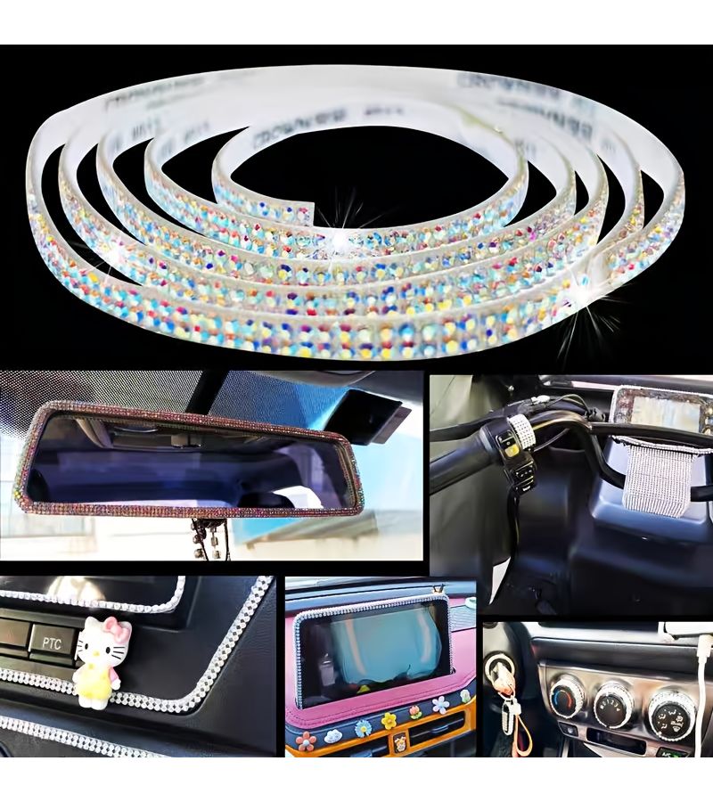 Blue Self-Adhesive Crystal Diamond Strips 35.83inch DIY Car Interior Decoration - Image 1
