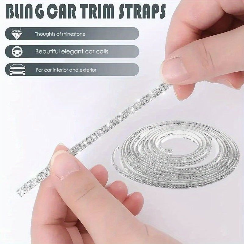 Blue Self-Adhesive Crystal Diamond Strips 35.83inch DIY Car Interior Decoration - Image 5
