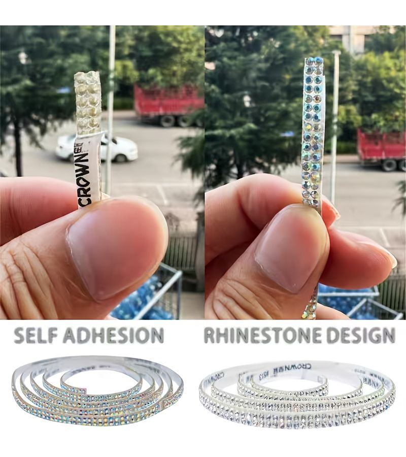 Blue Self-Adhesive Crystal Diamond Strips 35.83inch DIY Car Interior Decoration - Image 3