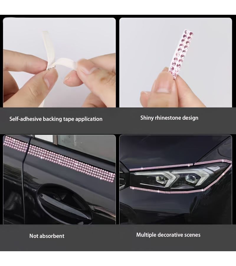 Blue Self-Adhesive Crystal Diamond Strips 35.83inch DIY Car Interior Decoration - Image 4