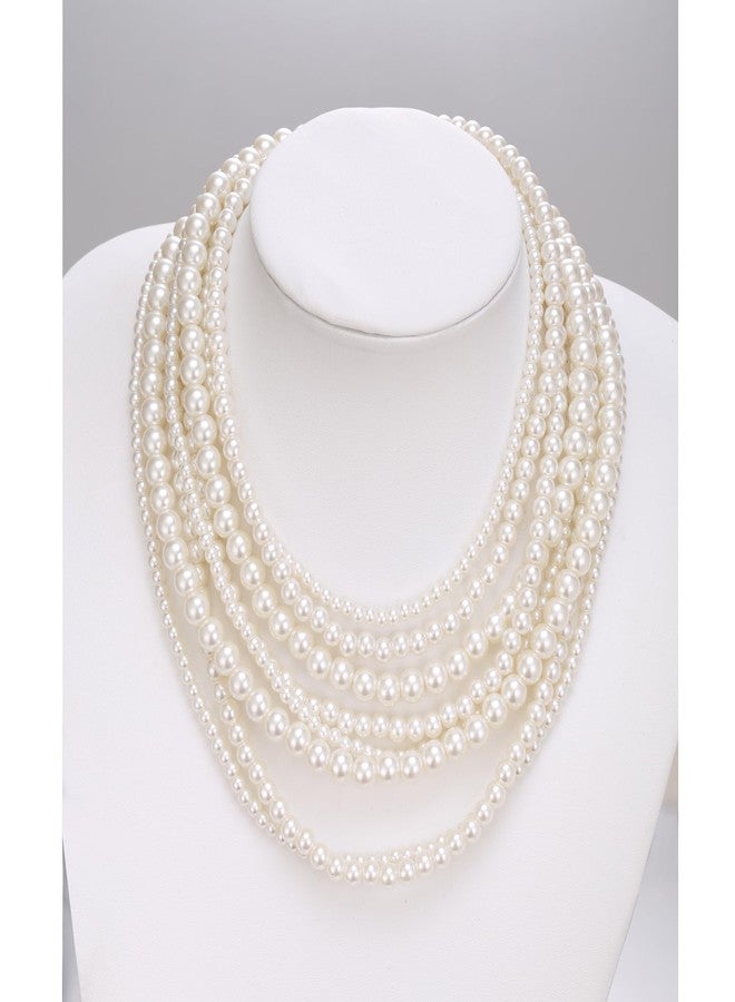 Flyonce Pearl Strand Necklace for Women, Wedding Bridal 8 Layered Simulated Pearls Multi Stranded Chunky Statement Bib Collar Necklaces Costume Jewlery for Halloween Cosplay Party - Image 5