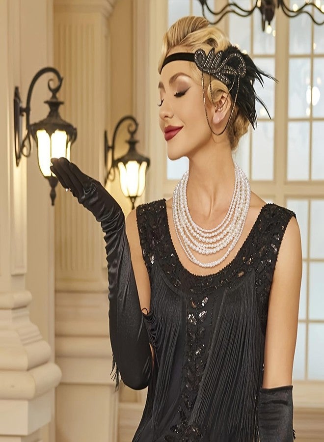 Flyonce Pearl Strand Necklace for Women, Wedding Bridal 8 Layered Simulated Pearls Multi Stranded Chunky Statement Bib Collar Necklaces Costume Jewlery for Halloween Cosplay Party - Image 4