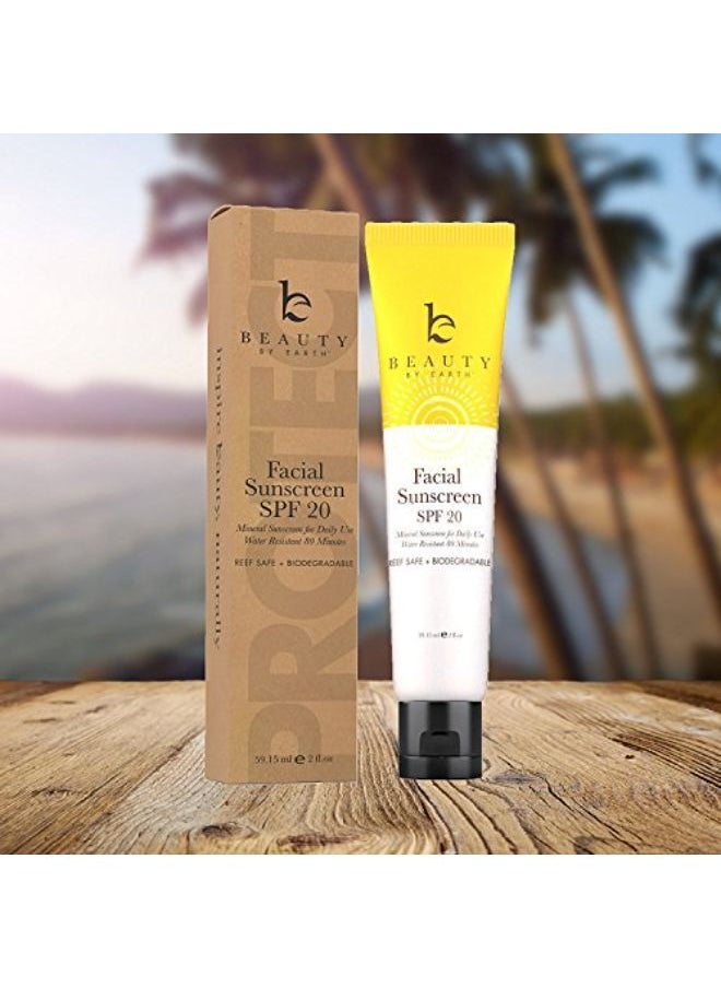 Beauty by Earth - Face Sunscreen Spf 20 - Mineral Sunscreen Face, Reef Friendly Sunscreen With Natural & Organic Ingredients, Biodegradable Sunscreen, Zinc Oxide Sunscreen For Daily Use, Facial Sunscreen Travel Size - Image 1