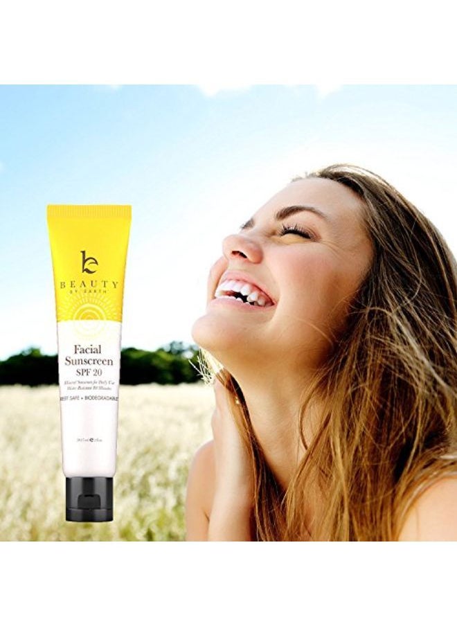 Beauty by Earth - Face Sunscreen Spf 20 - Mineral Sunscreen Face, Reef Friendly Sunscreen With Natural & Organic Ingredients, Biodegradable Sunscreen, Zinc Oxide Sunscreen For Daily Use, Facial Sunscreen Travel Size - Image 1