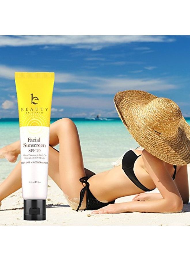 Beauty by Earth - Face Sunscreen Spf 20 - Mineral Sunscreen Face, Reef Friendly Sunscreen With Natural & Organic Ingredients, Biodegradable Sunscreen, Zinc Oxide Sunscreen For Daily Use, Facial Sunscreen Travel Size - Image 1
