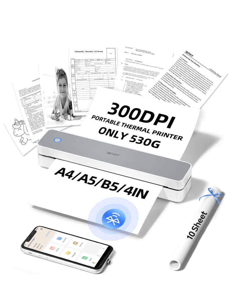 iDPRT MT610Pro Portable Thermal Printer 300DPI HD MobileTravelPrinters InklessWirelessSmallPrinter for Home Use Office Vehicles Bluetooth Printers Supports 85 x 11 US LetterA4A5 White - Image 2