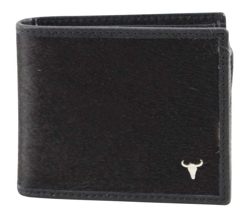 American Bison Mens Hair On Hide Cowhide Leather Bifold Wallet Slim RFIDBlocking with Gift box Black - Image 2