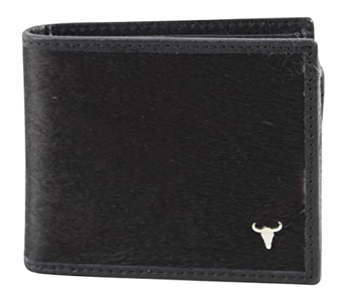 American Bison Mens Hair On Hide Cowhide Leather Bifold Wallet Slim RFIDBlocking with Gift box Black - Image 1