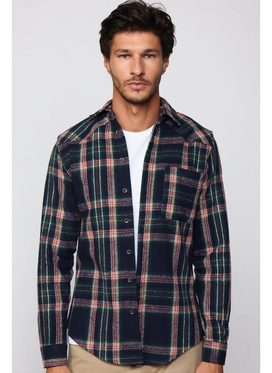 Tudors Slim Fit Slim Fit Single Pocket Checked Lumberjack Winter Men's Shirt