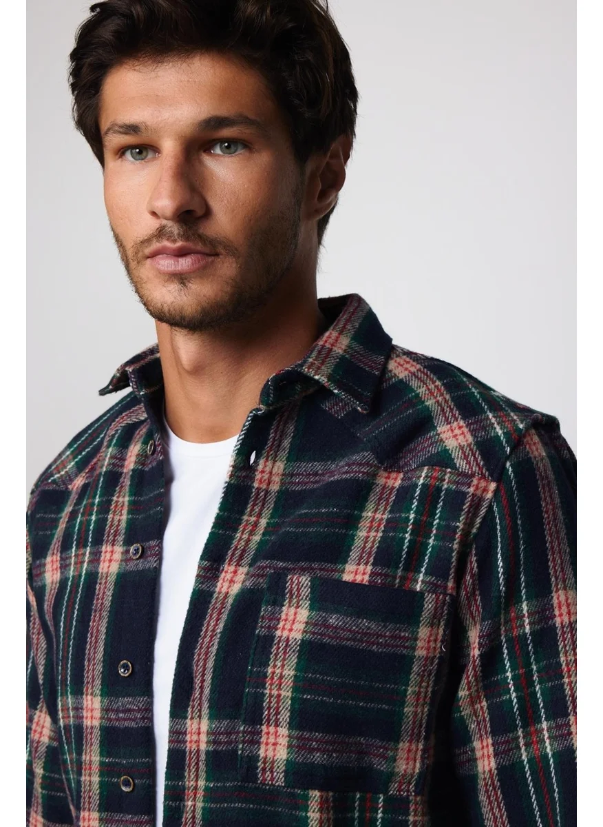 Tudors Slim Fit Slim Fit Single Pocket Checked Lumberjack Winter Men's Shirt