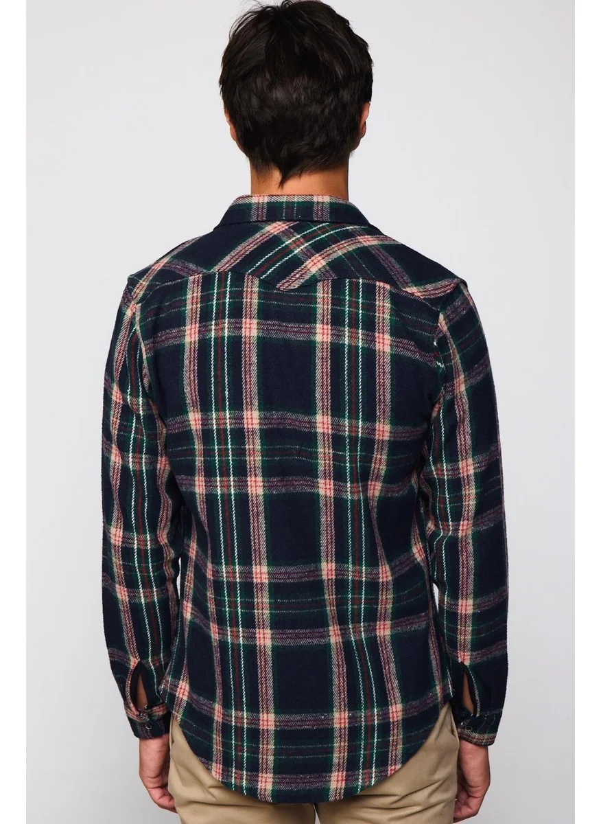 Tudors Slim Fit Slim Fit Single Pocket Checked Lumberjack Winter Men's Shirt