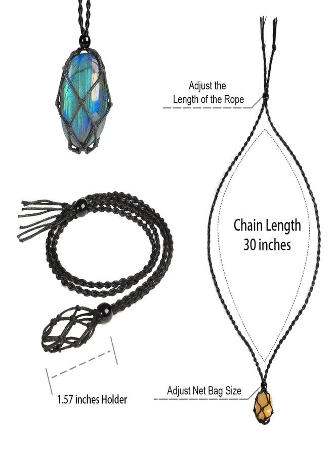 weryerker Natural Gemstone Labradorite Pendant Necklace Healing Crystal Stone Pendant with Hand-Woven Rope Adjustable for Women Men, 30 in, Stone, Labradorite - Image 2