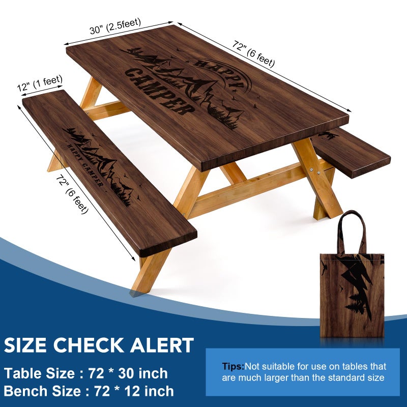 Dntorx Picnic Table Cover with Bench Covers and Bag, 72in Camping Tablecloth, Waterproof Windproof Elastic Edges Fitted Rectangle Tables RV Gear Campers Must Have(Brownï¼‰ - Image 4