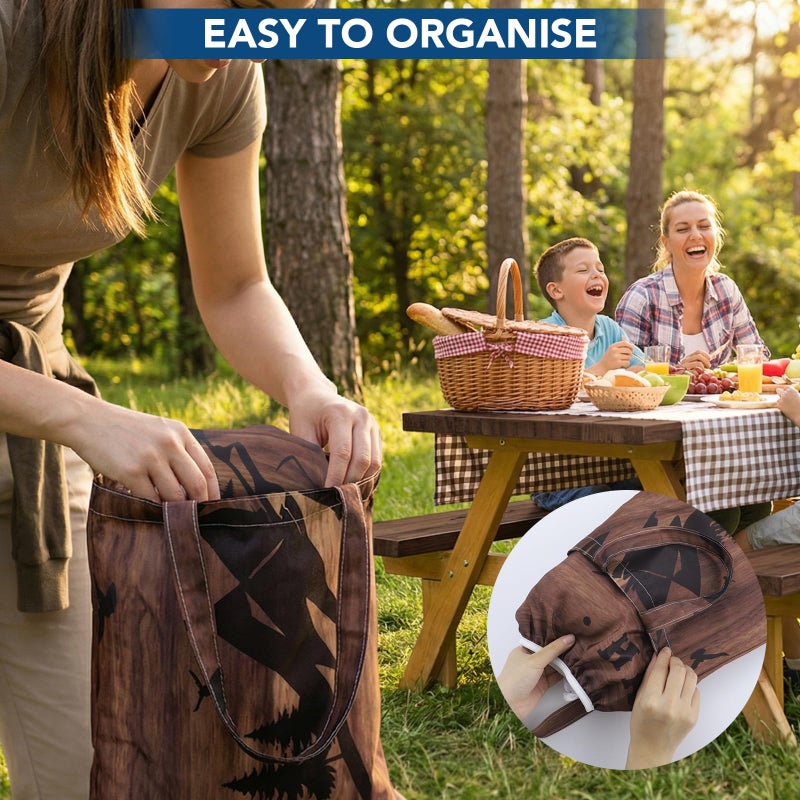 Dntorx Picnic Table Cover with Bench Covers and Bag, 72in Camping Tablecloth, Waterproof Windproof Elastic Edges Fitted Rectangle Tables RV Gear Campers Must Have(Brownï¼‰ - Image 3