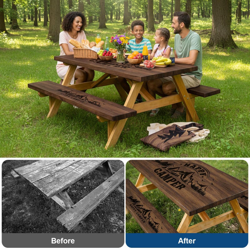Dntorx Picnic Table Cover with Bench Covers and Bag, 72in Camping Tablecloth, Waterproof Windproof Elastic Edges Fitted Rectangle Tables RV Gear Campers Must Have(Brownï¼‰ - Image 2