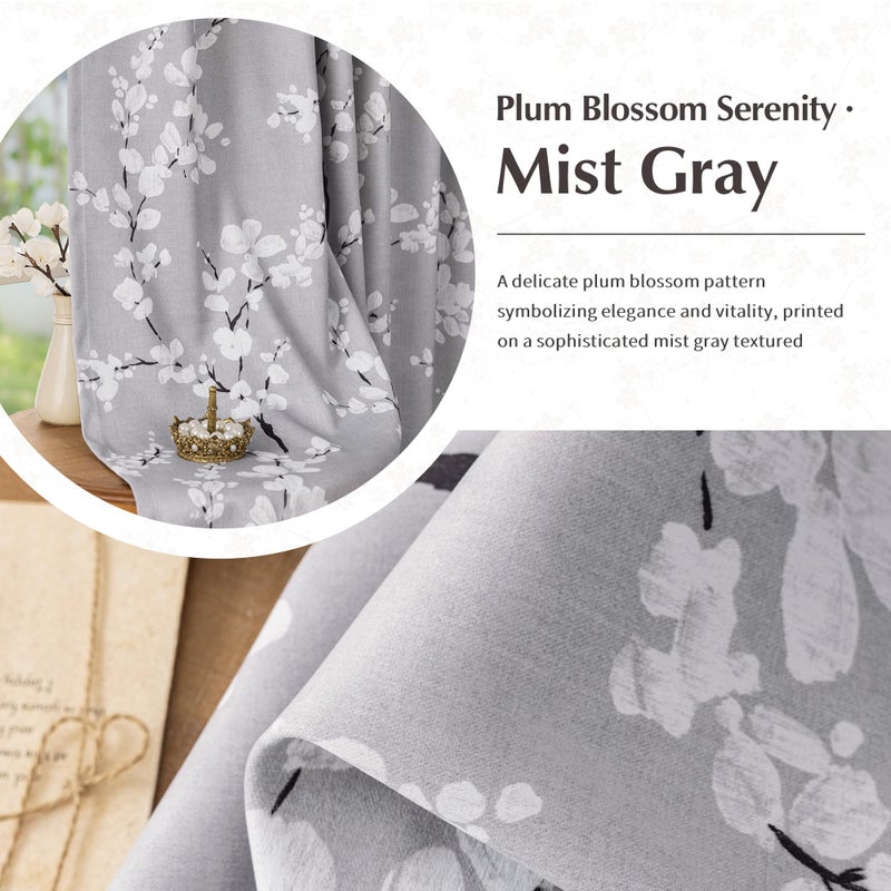 FMFUNCTEX 100% Blackout Floral Curtains for Bedroom, Grey Curtains 84 inches Long Blossom Flower Patterned for Living Room,Thermal Insulated Farmhouse Drapes, Grommet Top 2 Panels (White on Grey) - Image 4