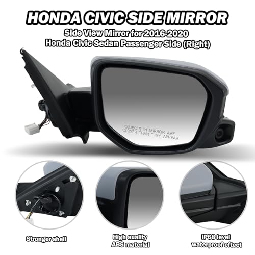 MOFOAP Passenger Side Mirror Compatible with 2016 2017 2018 2019 2020 2021 Civic Mirror with View Camera Power Heated (Paintable) - Image 4