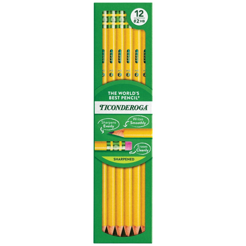 Ticonderoga Wood-Cased Pencils, Pre-Sharpened, 2 HB Soft, Yellow, 12 Count - Image 1