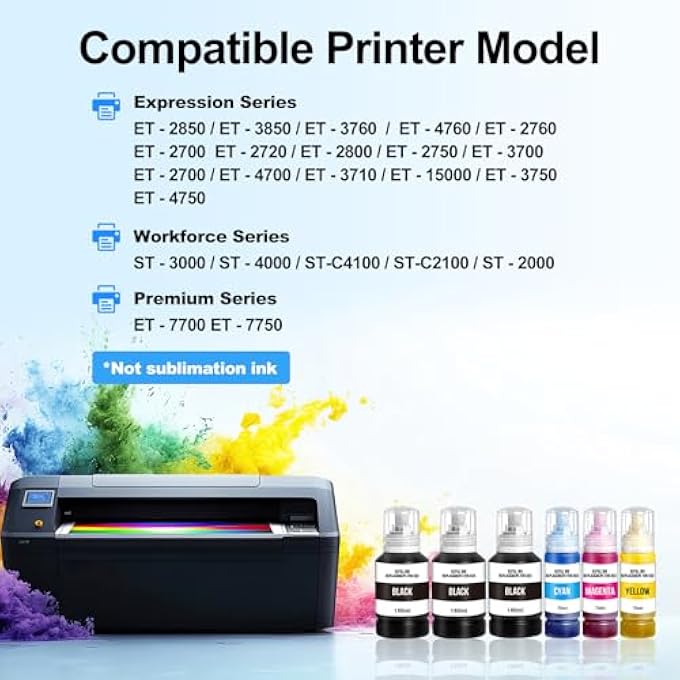 بديل لزجاجات حبر إبسون 502 لإعادة التعبئة لطابعات إيكوتانك ET-3760 ET-2850 ET-3850 ET-4850 ET-4760 ET-15000 ET-2750 ET-2760 ET-3830 ET-3843 (بديل لحبر 502 3BK C M Y) - Image 3