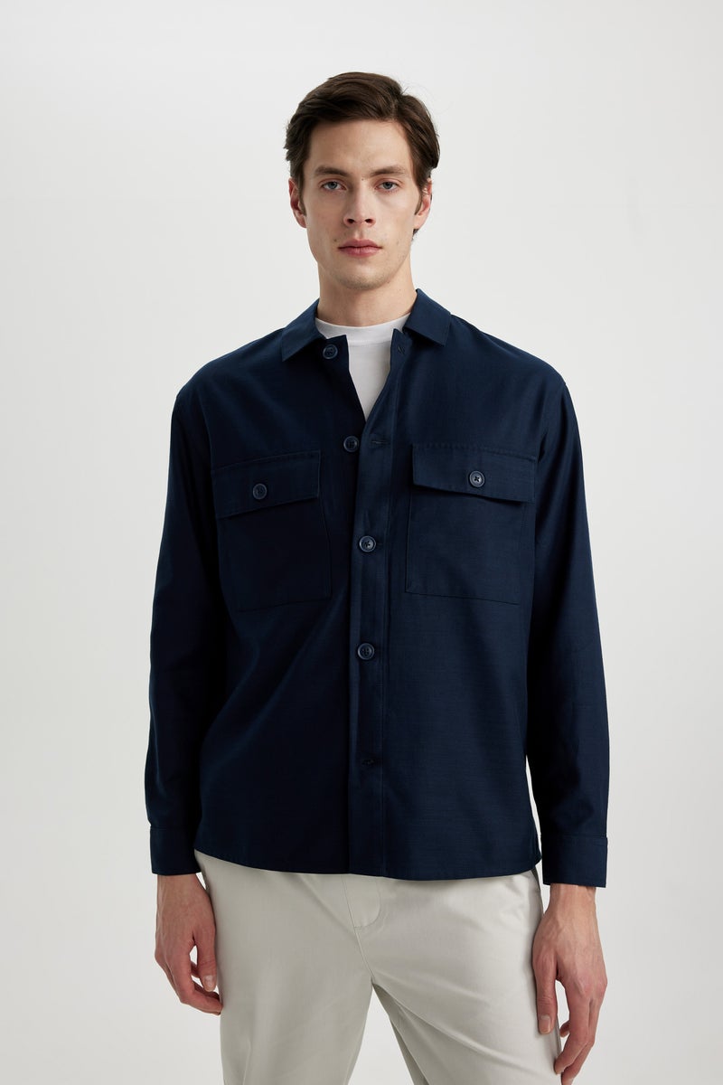 DeFacto Blue Man Relax Fit Long Sleeve Overshirt Casual - Image 4