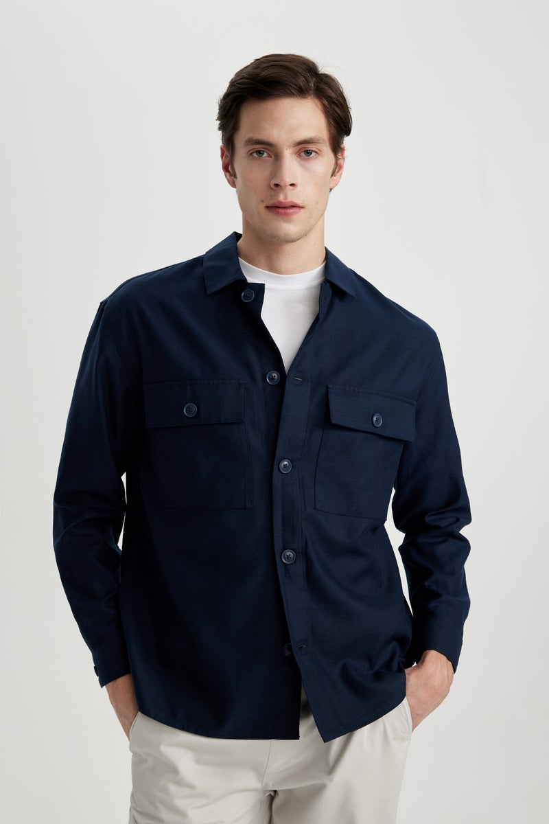DeFacto Blue Man Relax Fit Long Sleeve Overshirt Casual - Image 3