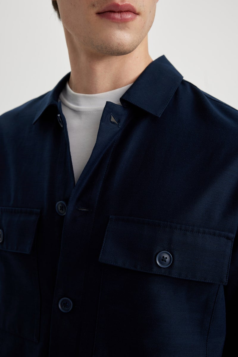 DeFacto Blue Man Relax Fit Long Sleeve Overshirt Casual - Image 5