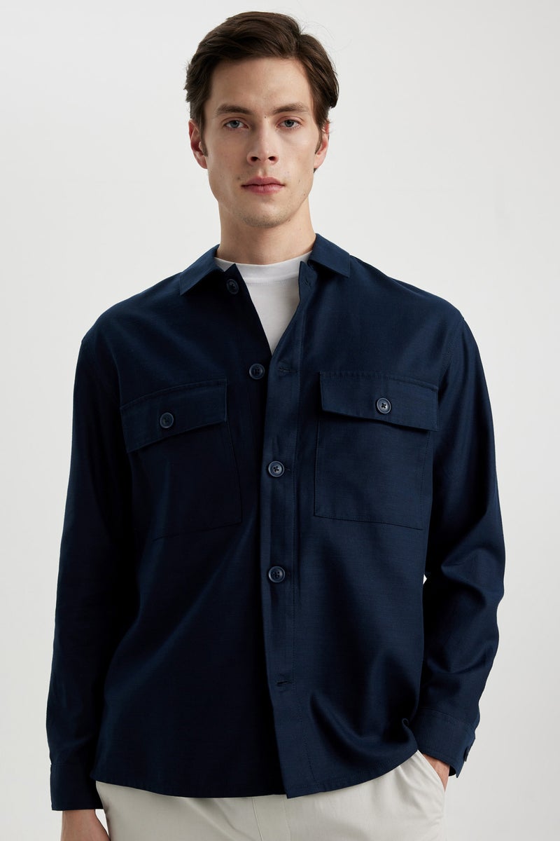 DeFacto Blue Man Relax Fit Long Sleeve Overshirt Casual - Image 1