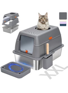 Kidle Large Stainless Steel Cat Litter Box Cat Litter Box with Lid Extra Large Litter Box for Big Cats Metal Litter Tray Enclosed Sides Stainless Steel Litter Box  - Image 1