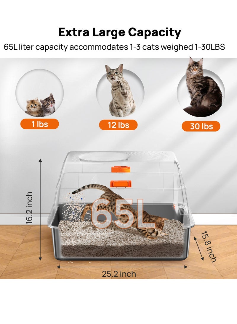 Kidle - Large Stainless Steel Cat Litter Box Cat Litter Box with Lid Extra Large Litter Box for Big Cats Metal Litter Tray Enclosed Sides Stainless Steel Litter Box - Image 1