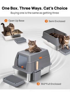 Kidle Large Stainless Steel Cat Litter Box Cat Litter Box with Lid Extra Large Litter Box for Big Cats Metal Litter Tray Enclosed Sides Stainless Steel Litter Box  - Image 4