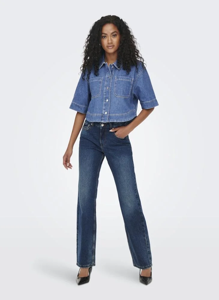 Only  Onlcleo Life Short Crop Denim Shirt for Women | Best Price UAE