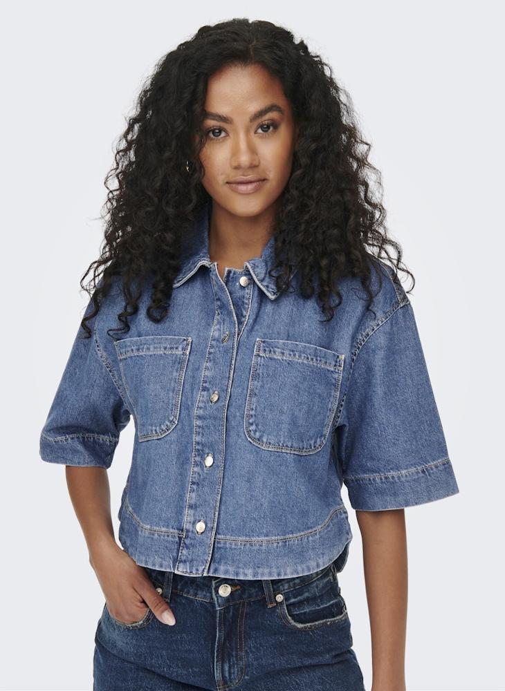 ONLY Onlcleo Life Short Crop Denim Shirt - Image 3