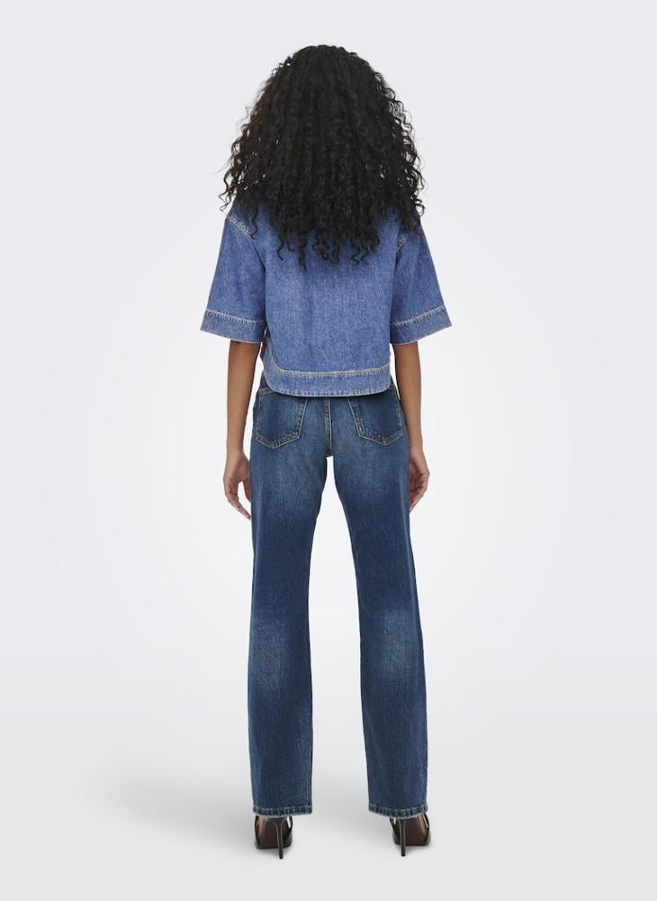 ONLY Onlcleo Life Short Crop Denim Shirt - Image 2