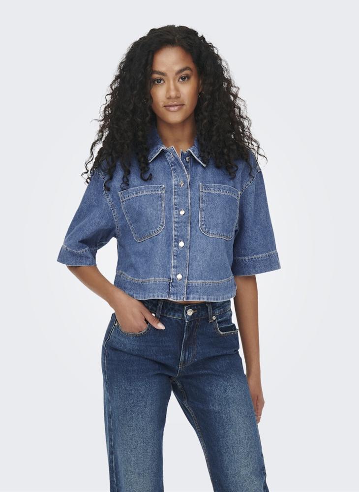 ONLY Onlcleo Life Short Crop Denim Shirt - Image 1