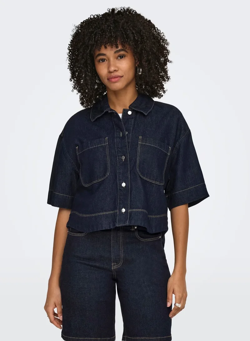 Only Onlcleo Life Short Crop Denim Shirt
