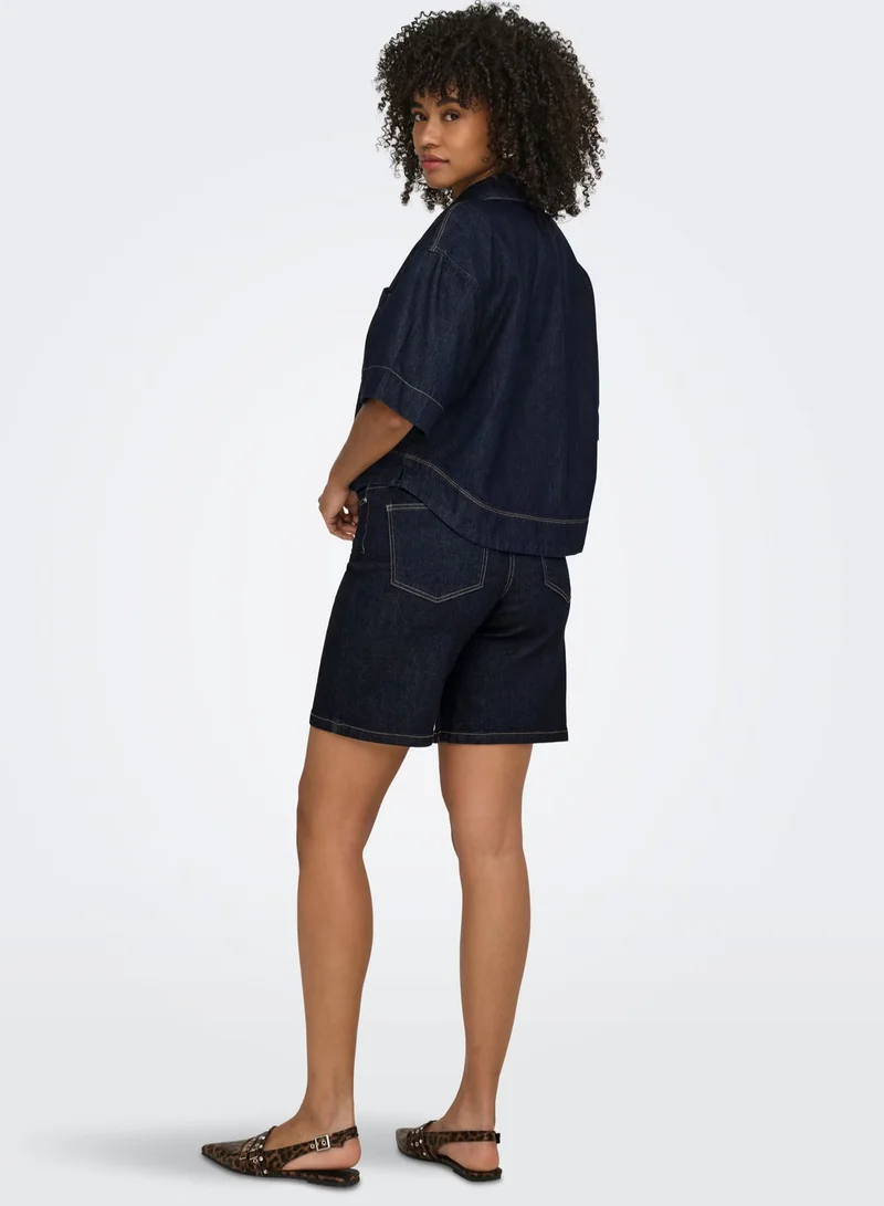 Only Onlcleo Life Short Crop Denim Shirt