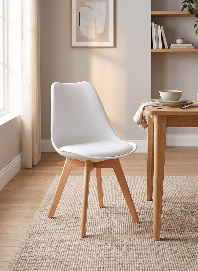 M-Smart 3-Piece Modern Design Dining Table Set, Wooden Table 80x72cm with 2 Dining Chairs with Leather Padded Seats and Natural Wood Legs, Ideal for Dining Rooms and Cafes - White - Image 2