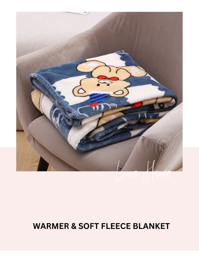LUNA Home - Fleece blanket 200*230cm, super soft checkered blanket with a bear, gray. - Image 1