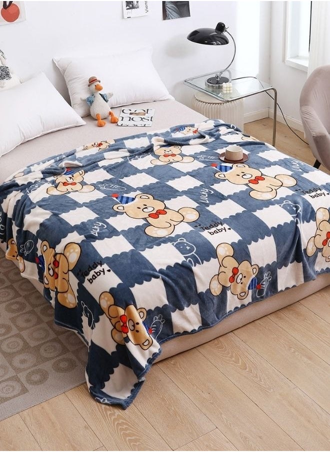 LUNA Home - Fleece blanket 200*230cm, super soft checkered blanket with a bear, gray. - Image 1