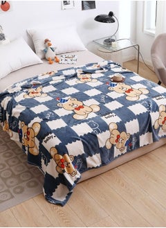 LUNA Home Fleece blanket 200*230cm, super soft checkered blanket with a bear, gray.  - Image 1