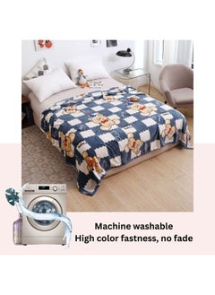 LUNA Home Fleece blanket 200*230cm, super soft checkered blanket with a bear, gray.  - Image 3
